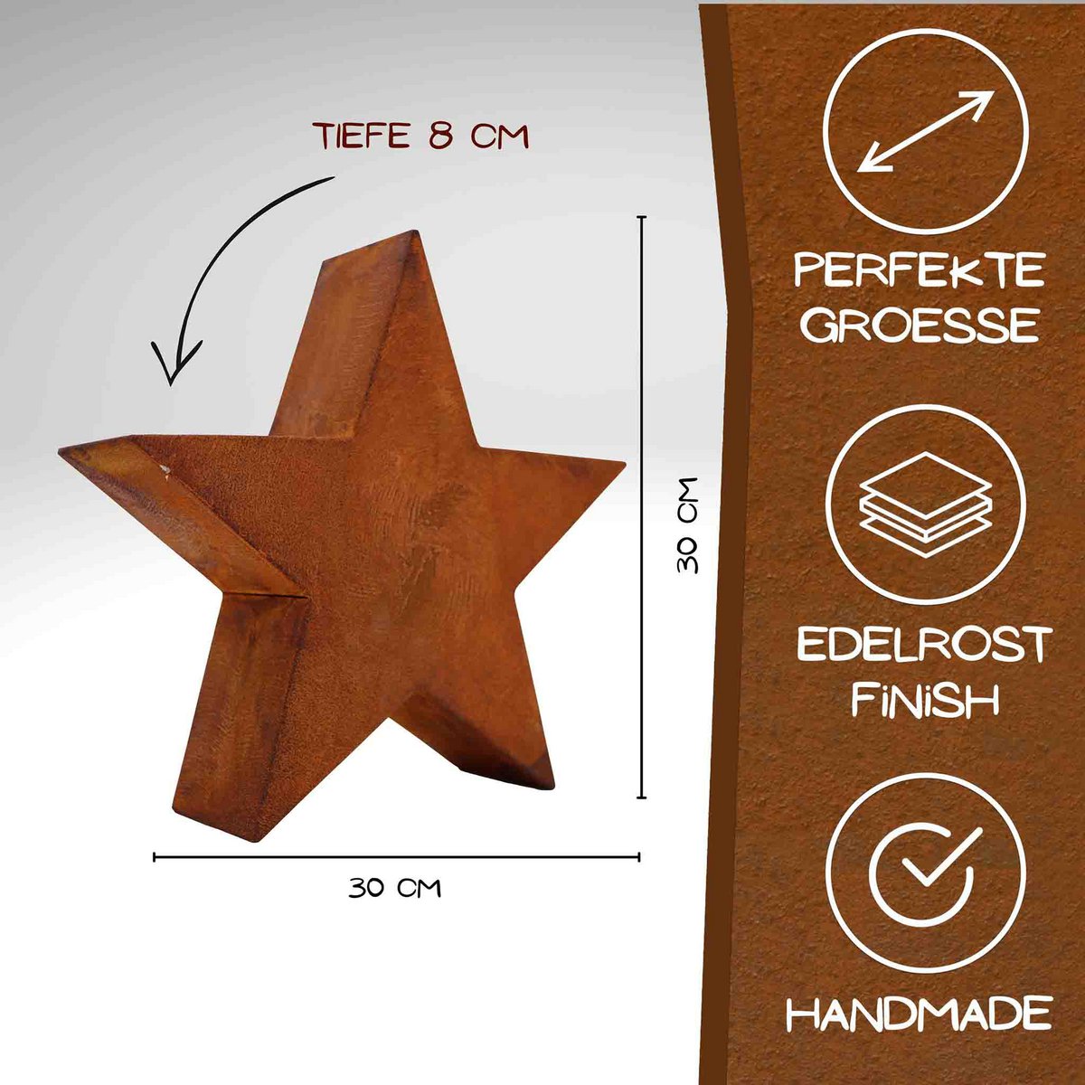 Edelrost Stern 3D - Wetterfeste Weihnachtsdeko aus Metall für Garten