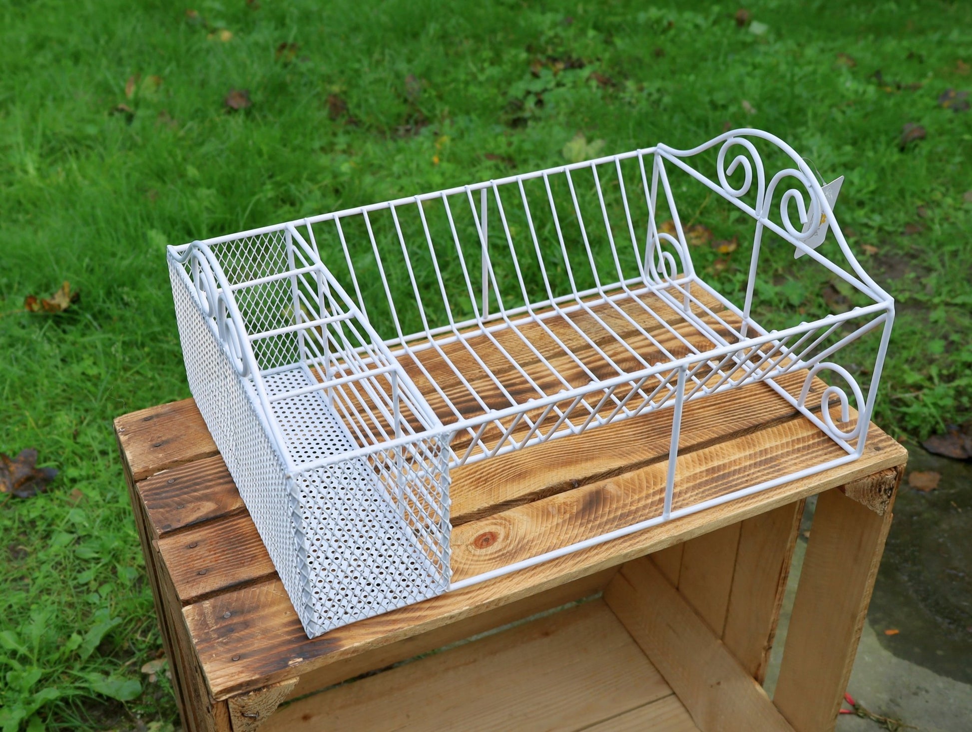 Abtropfgestell Weiß Eisen - Abtropfgitter Landhausstil 39x27x18 cm {{ Shabby Chic und Landhaus Deko }} {{ www.Stein-Alt.de }}
