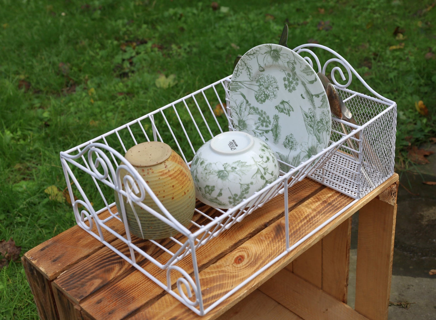 Abtropfgestell Weiß Eisen - Abtropfgitter Landhausstil 39x27x18 cm {{ Shabby Chic und Landhaus Deko }} {{ www.Stein-Alt.de }}