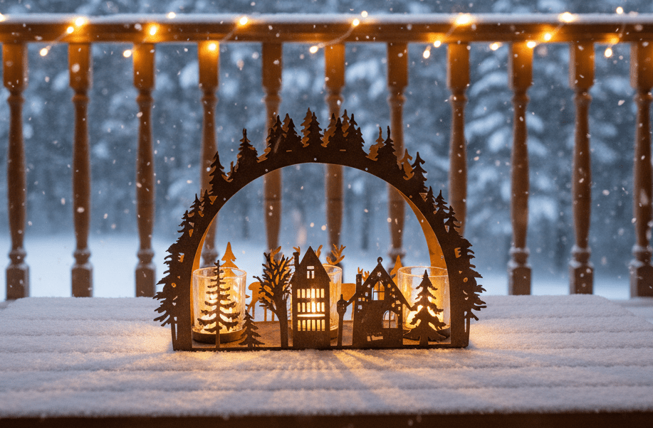 Adventskranz Metall Rostoptik – Teelichthalter Winterlandschaft mit Hirsch & Tannenbaum {{ Shabby Chic und Landhaus Deko }} {{ www.Stein-Alt.de }}