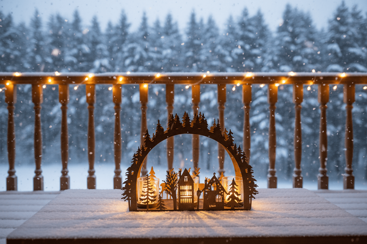 Adventskranz Metall Rostoptik – Teelichthalter Winterlandschaft mit Hirsch & Tannenbaum {{ Shabby Chic und Landhaus Deko }} {{ www.Stein-Alt.de }}