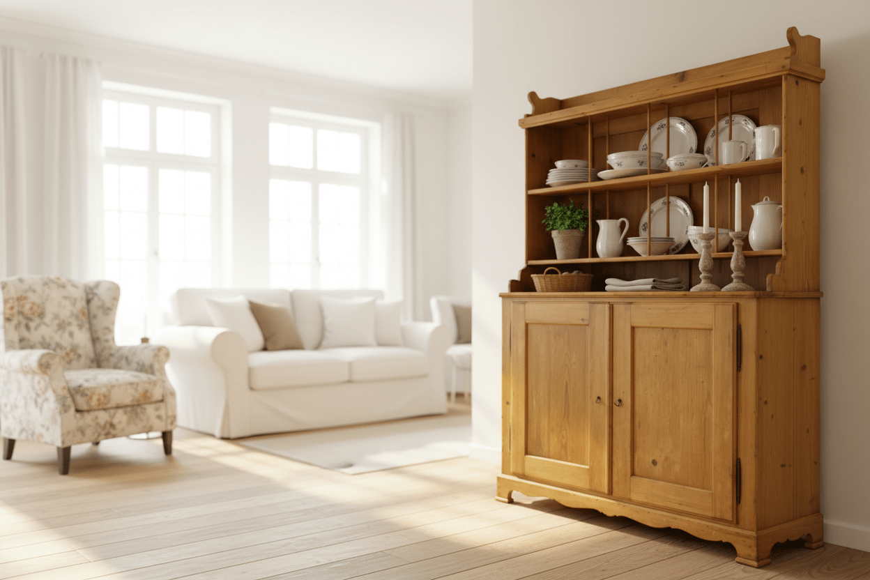 Antiker Küchenschrank Biedermeier Weichholz - Tellerschrank restauriert 1815-1845 {{ Shabby Chic und Landhaus Deko }} {{ www.Stein-Alt.de }}