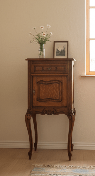 Antiker Nachttisch Louis XV Stil (1870-1890) - Nussbaum Schränkchen {{ Shabby Chic und Landhaus Deko }} {{ www.Stein-Alt.de }}