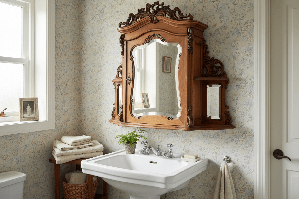 Antiker Spiegelschrank Louis-Philipp Nussbaum 1840-1870 {{ Shabby Chic und Landhaus Deko }} {{ www.Stein-Alt.de }}