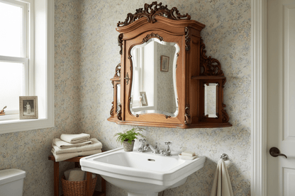 Spiegelschrank / Hängeschrank Antiker Spiegelschrank Louis-Philipp Nussbaum 1840-1870 Shabby Chic und Landhaus Deko bei www.Stein-Alt.de