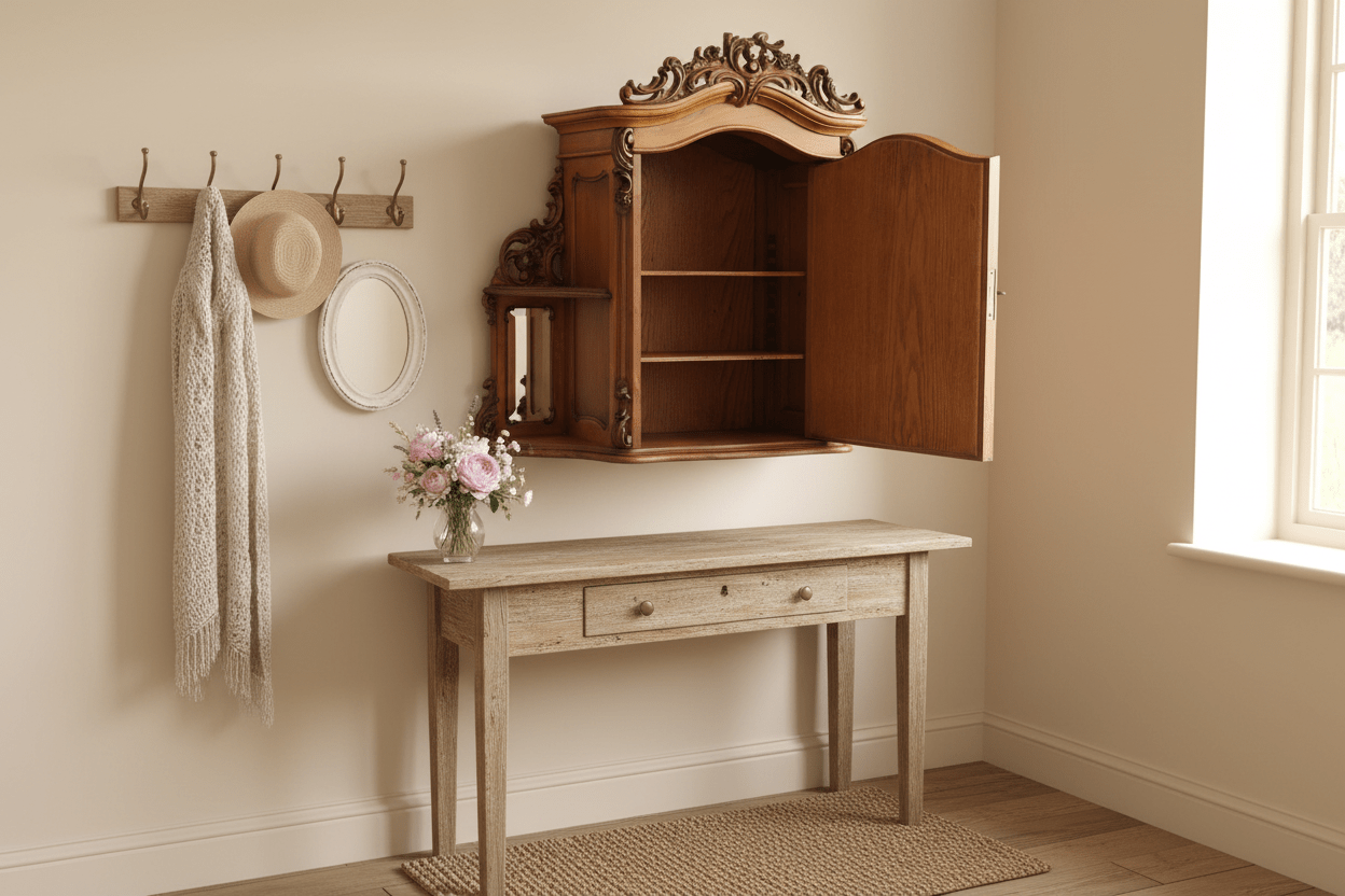 Antiker Spiegelschrank Louis-Philipp Nussbaum 1840-1870 {{ Shabby Chic und Landhaus Deko }} {{ www.Stein-Alt.de }}
