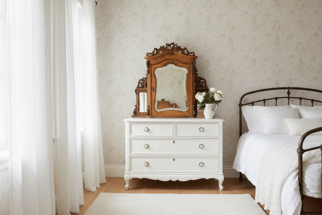 Antiker Spiegelschrank Louis-Philipp Nussbaum 1840-1870 {{ Shabby Chic und Landhaus Deko }} {{ www.Stein-Alt.de }}