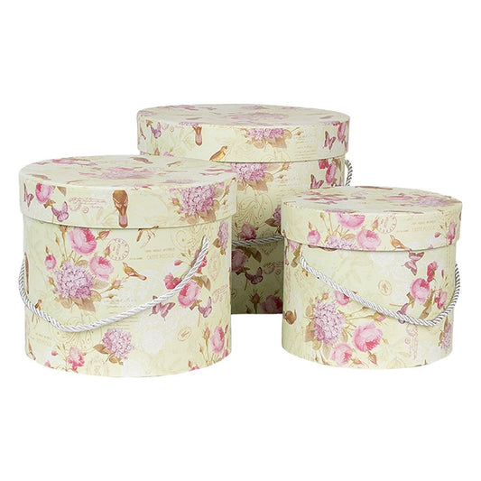 Aufbewahrungsbox Blumen grün rosa 3er Set - Landhausstil Geschenkbox Pappe {{ Shabby Chic und Landhaus Deko }} {{ www.Stein-Alt.de }}