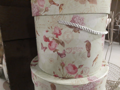 Aufbewahrungsbox Aufbewahrungsbox Blumen grün rosa 3er Set - Landhausstil Geschenkbox Pappe Shabby Chic und Landhaus Deko bei www.Stein-Alt.de
