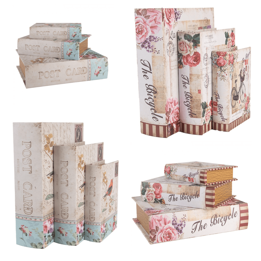 Aufbewahrungsboxen 3er Set Bücher-Design 27/22/17 cm - Romantisch Nostalgisch Vintage {{ Shabby Chic und Landhaus Deko }} {{ www.Stein-Alt.de }}