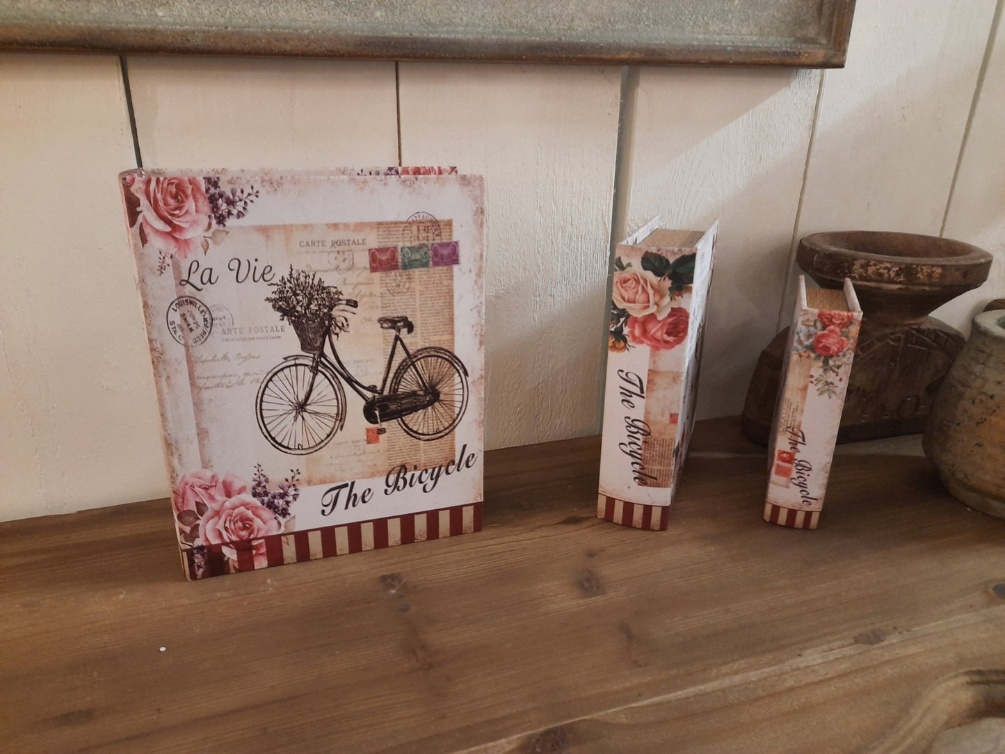 Aufbewahrungsboxen 3er Set Bücher-Design 27/22/17 cm - Romantisch Nostalgisch Vintage {{ Shabby Chic und Landhaus Deko }} {{ www.Stein-Alt.de }}