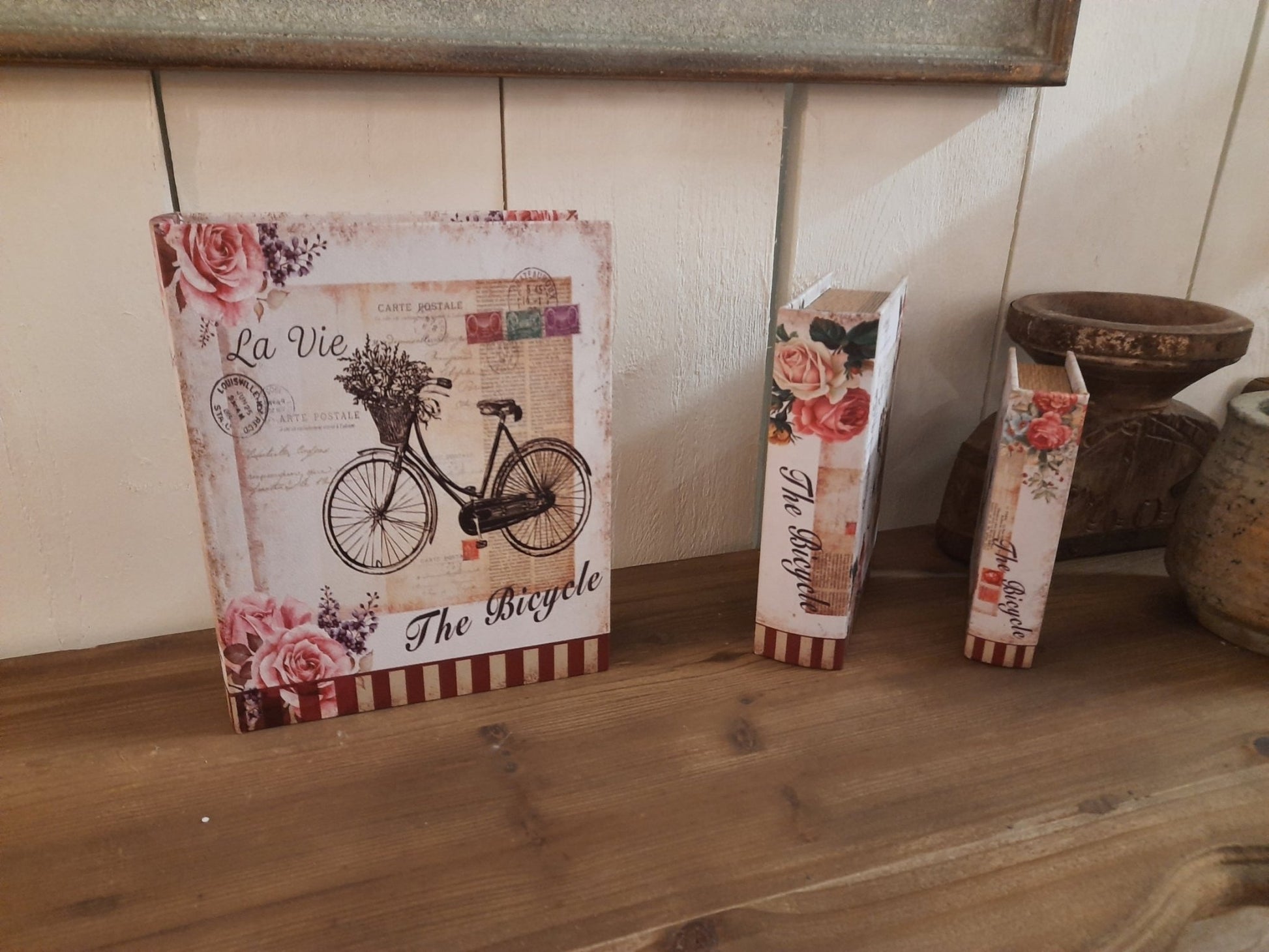 Aufbewahrungsboxen 3er Set Bücher-Design 27/22/17 cm - Romantisch Nostalgisch Vintage {{ Shabby Chic und Landhaus Deko }} {{ www.Stein-Alt.de }}