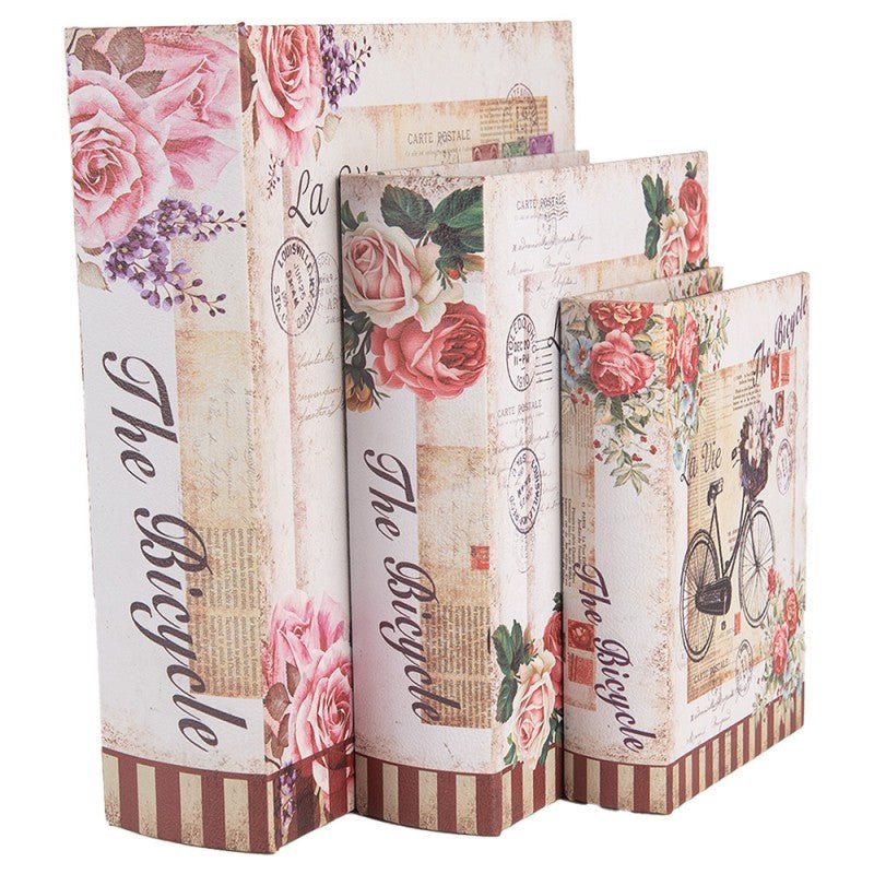 Aufbewahrungsboxen 3er Set Bücher-Design 27/22/17 cm - Romantisch Nostalgisch Vintage {{ Shabby Chic und Landhaus Deko }} {{ www.Stein-Alt.de }}