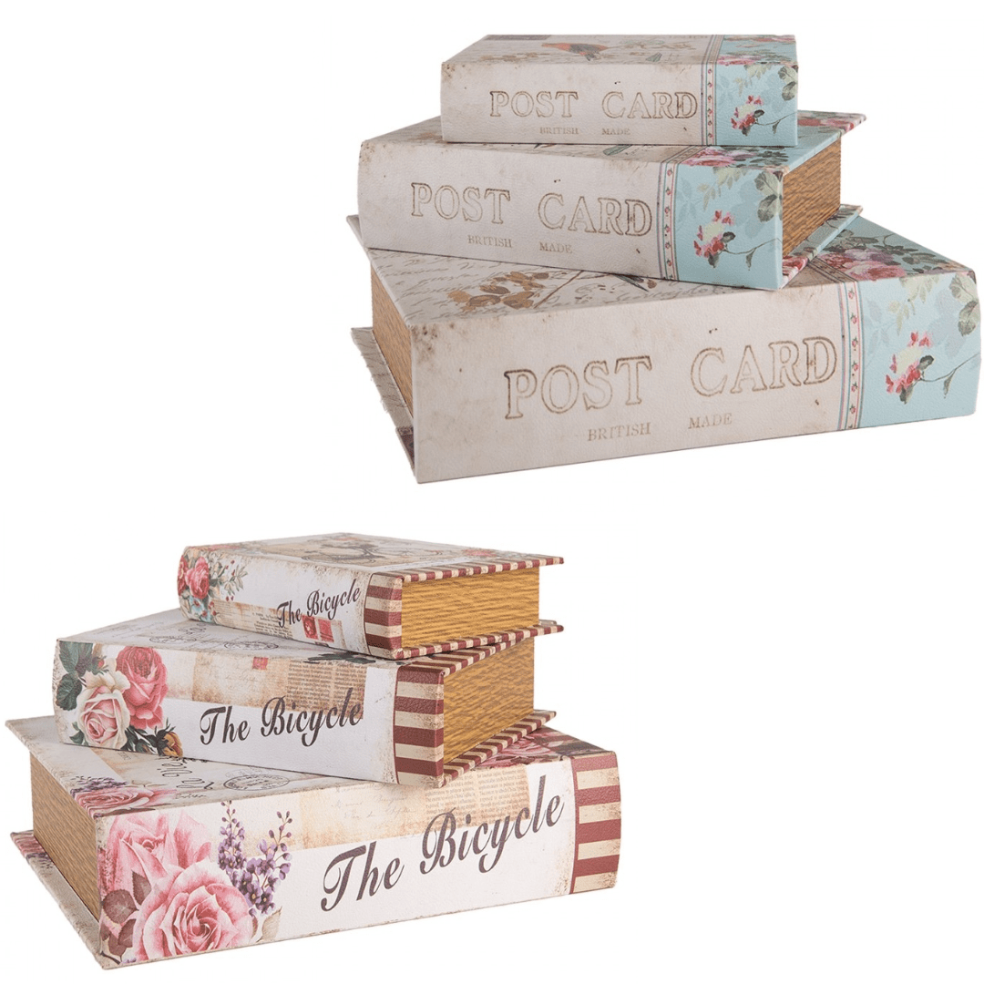 Aufbewahrungsboxen 3er Set Bücher-Design 27/22/17 cm - Romantisch Nostalgisch Vintage {{ Shabby Chic und Landhaus Deko }} {{ www.Stein-Alt.de }}
