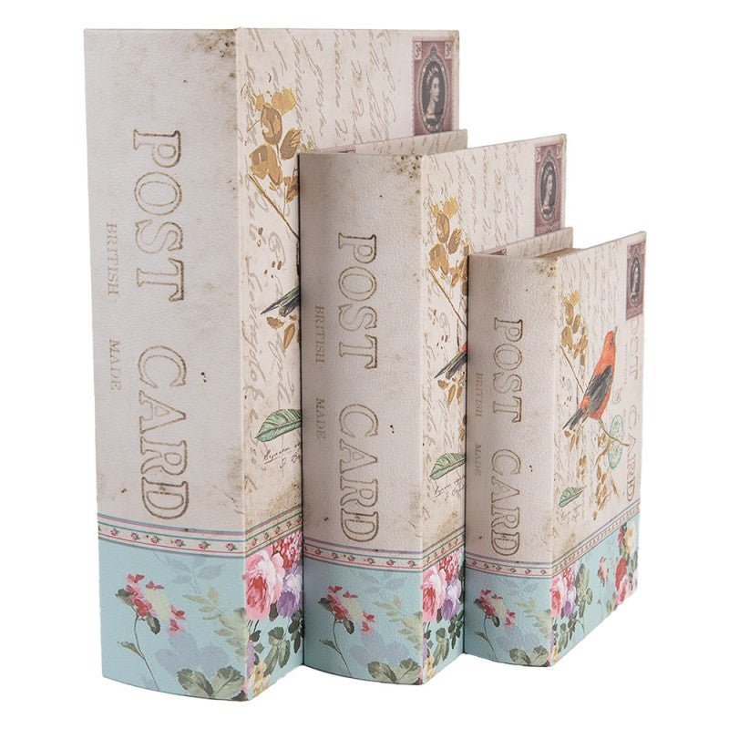 Aufbewahrungsboxen 3er Set Bücher-Design 27/22/17 cm - Romantisch Nostalgisch Vintage {{ Shabby Chic und Landhaus Deko }} {{ www.Stein-Alt.de }}