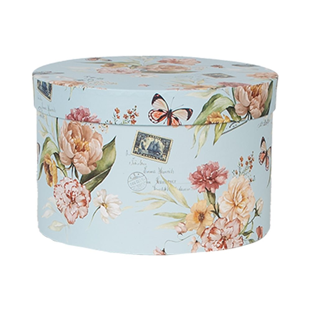 Aufbewahrungsboxen Blumen 3er Set - Runde Pappboxen Blau Landhausstil {{ Shabby Chic und Landhaus Deko }} {{ www.Stein-Alt.de }}