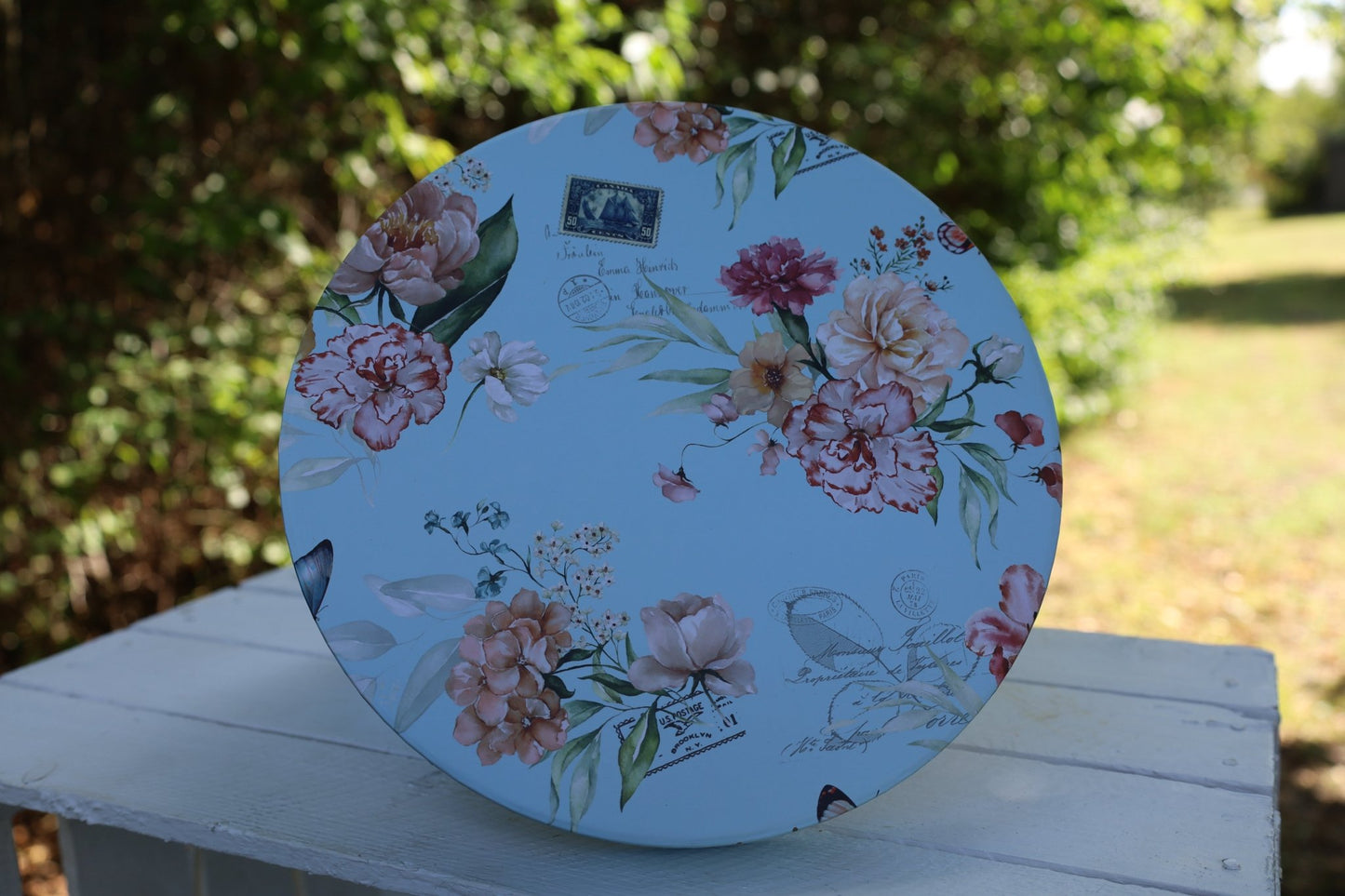 Aufbewahrungsboxen Blumen 3er Set - Runde Pappboxen Blau Landhausstil {{ Shabby Chic und Landhaus Deko }} {{ www.Stein-Alt.de }}