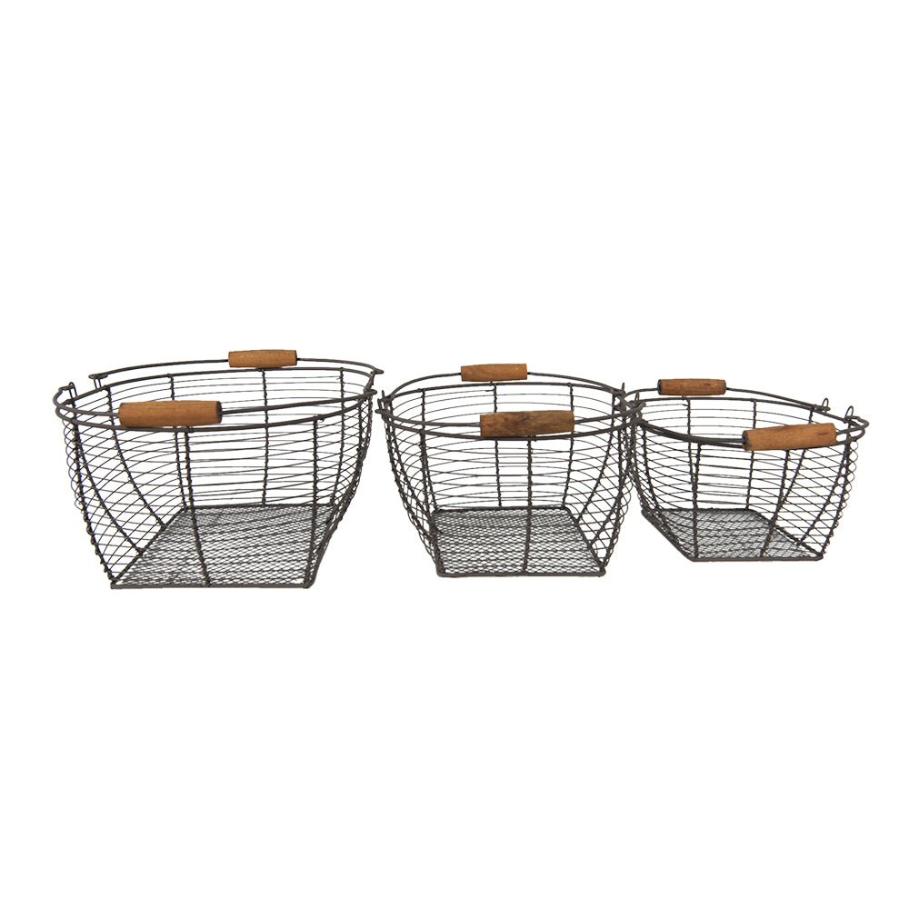 Drahtkorb 3er Set mit Henkel – Aufbewahrungskörbe Landhaus Braun {{ Shabby Chic und Landhaus Deko }} {{ www.Stein-Alt.de }}