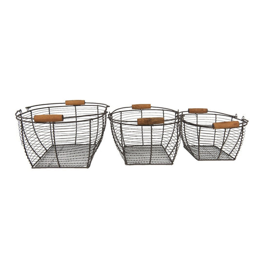 Drahtkorb 3er Set mit Henkel – Aufbewahrungskörbe Landhaus Braun {{ Shabby Chic und Landhaus Deko }} {{ www.Stein-Alt.de }}