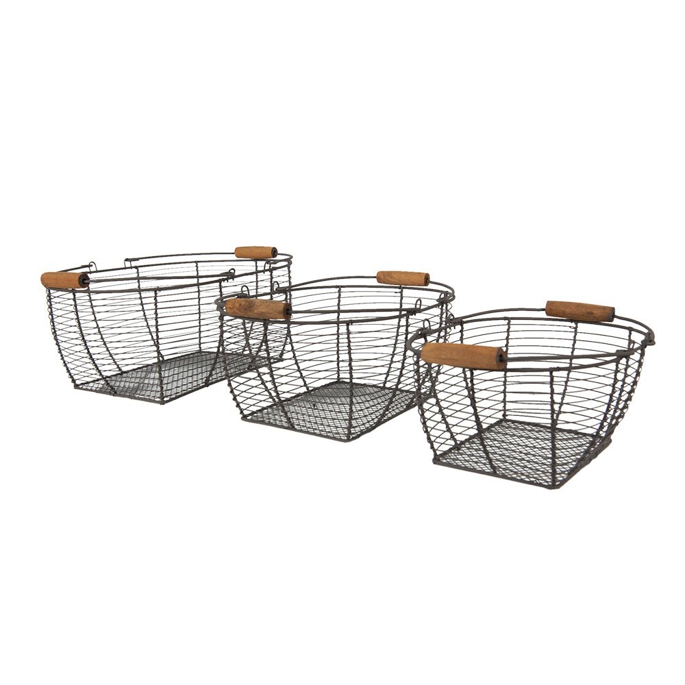 Drahtkorb 3er Set mit Henkel – Aufbewahrungskörbe Landhaus Braun {{ Shabby Chic und Landhaus Deko }} {{ www.Stein-Alt.de }}