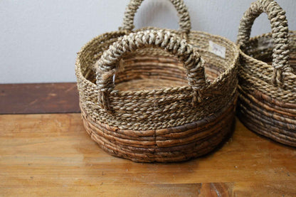 Korb Aufbewahrungskorb Seegras mit Griffen – Handarbeit Rund Ø23-35cm Shabby Chic und Landhaus Deko bei www.Stein-Alt.de