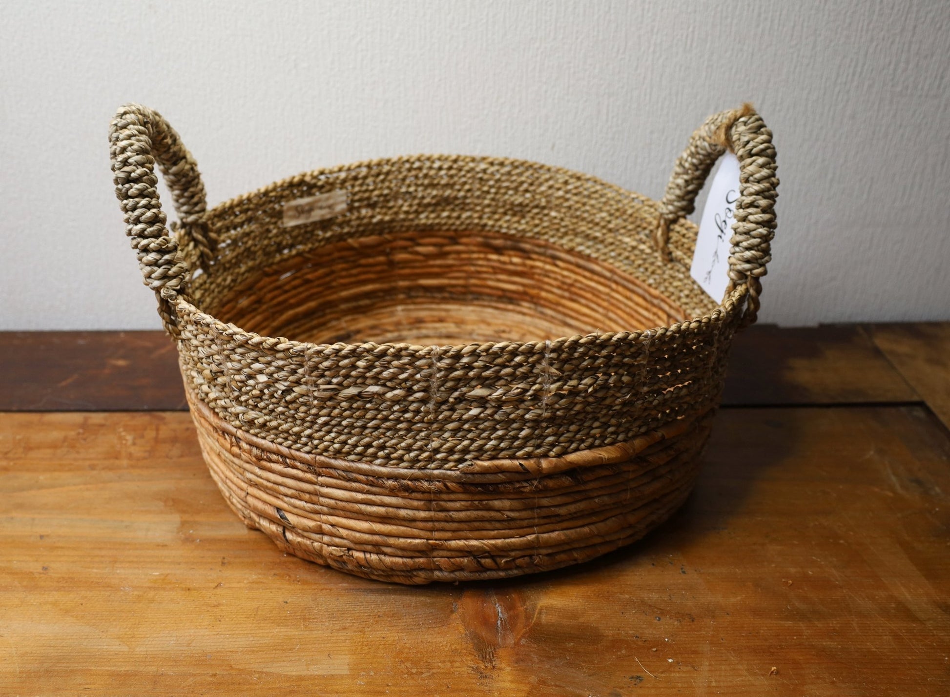 Aufbewahrungskorb Seegras mit Griffen – Handarbeit Rund Ø23-35cm {{ Shabby Chic und Landhaus Deko }} {{ www.Stein-Alt.de }}