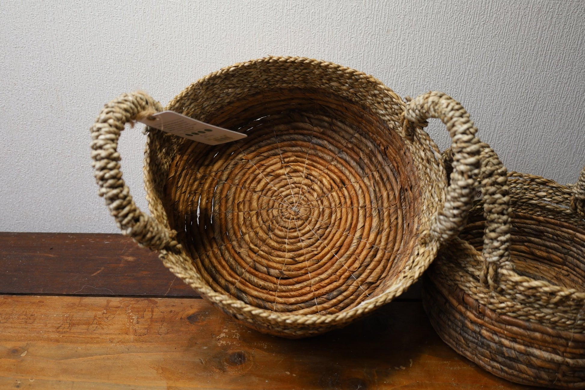 Aufbewahrungskorb Seegras mit Griffen – Handarbeit Rund Ø23-35cm {{ Shabby Chic und Landhaus Deko }} {{ www.Stein-Alt.de }}