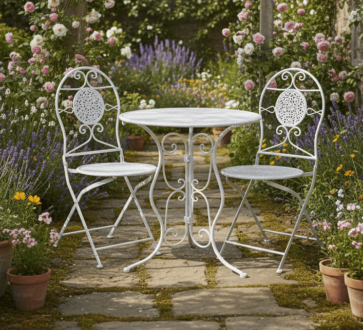 Bistro-Set 3-teilig Metall Landhausstil – Balkon & Garten {{ Shabby Chic und Landhaus Deko }} {{ www.Stein-Alt.de }}