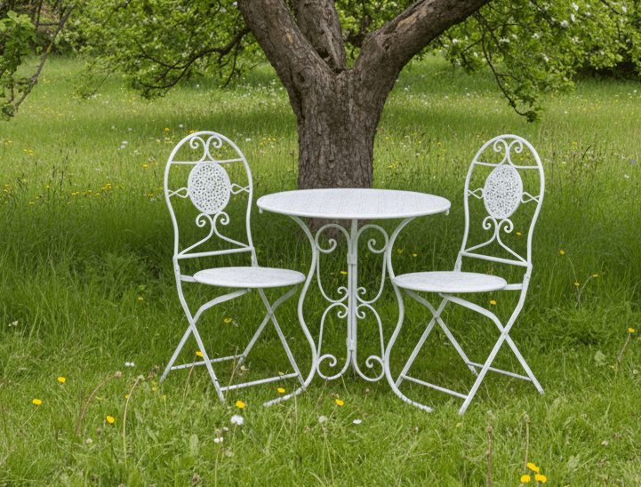 Bistro-Set 3-teilig Metall Landhausstil – Balkon & Garten Weiß {{ Shabby Chic und Landhaus Deko }} {{ www.Stein-Alt.de }}