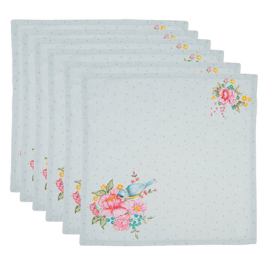 Baumwoll-Servietten Rosen 40x40 cm - Romantische Tischdeko Blau Rosa {{ Shabby Chic und Landhaus Deko }} {{ www.Stein-Alt.de }}