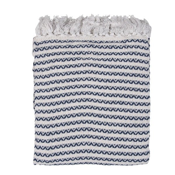 Baumwolldecke Blau-Weiß Zickzack 150x125cm - Plaid Landhausstil {{ Shabby Chic und Landhaus Deko }} {{ www.Stein-Alt.de }}