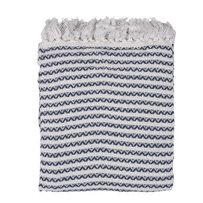 Plaid Baumwolldecke Blau-Weiß Zickzack 150x125cm - Plaid Landhausstil Shabby Chic und Landhaus Deko bei www.Stein-Alt.de