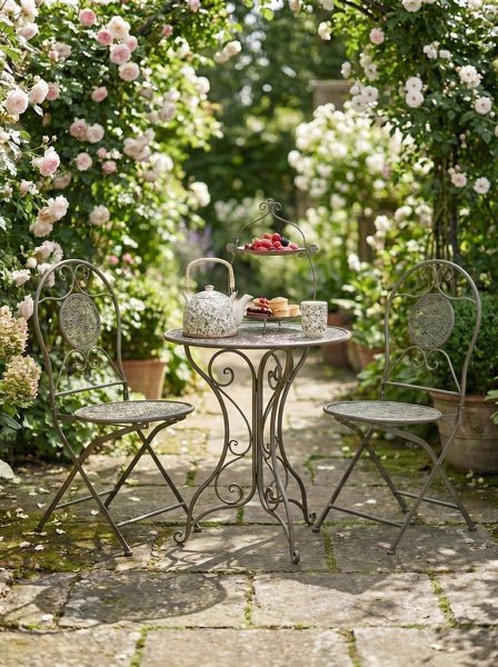 Bistro-Set 3-teilig Metall Landhausstil – Balkon & Garten {{ Shabby Chic und Landhaus Deko }} {{ www.Stein-Alt.de }}