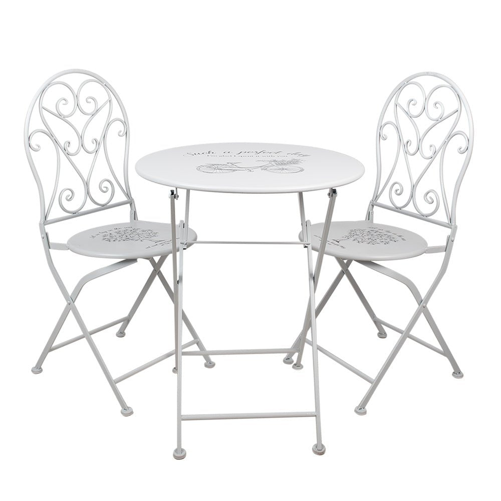 Bistro Set Garten - Runder Tisch mit 2 Stühlen, Eisen Weiß, Landhausstil {{ Shabby Chic und Landhaus Deko }} {{ www.Stein-Alt.de }}