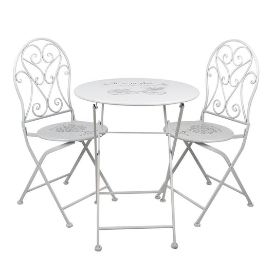 Bistro Set Garten - Runder Tisch mit 2 Stühlen, Eisen Weiß, Landhausstil {{ Shabby Chic und Landhaus Deko }} {{ www.Stein-Alt.de }}