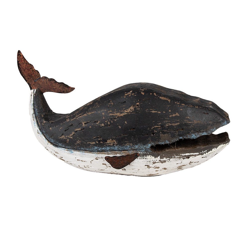 Blauwal Skulptur aus Holz - Maritime Deko im Vintage-Stil {{ Shabby Chic und Landhaus Deko }} {{ www.Stein-Alt.de }}