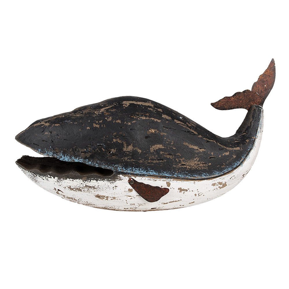 Blauwal Skulptur aus Holz - Maritime Deko im Vintage-Stil {{ Shabby Chic und Landhaus Deko }} {{ www.Stein-Alt.de }}