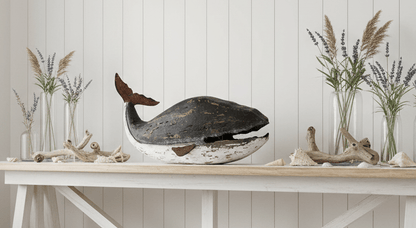 Figur Blauwal Skulptur aus Holz - Maritime Deko im Vintage-Stil Shabby Chic und Landhaus Deko bei www.Stein-Alt.de