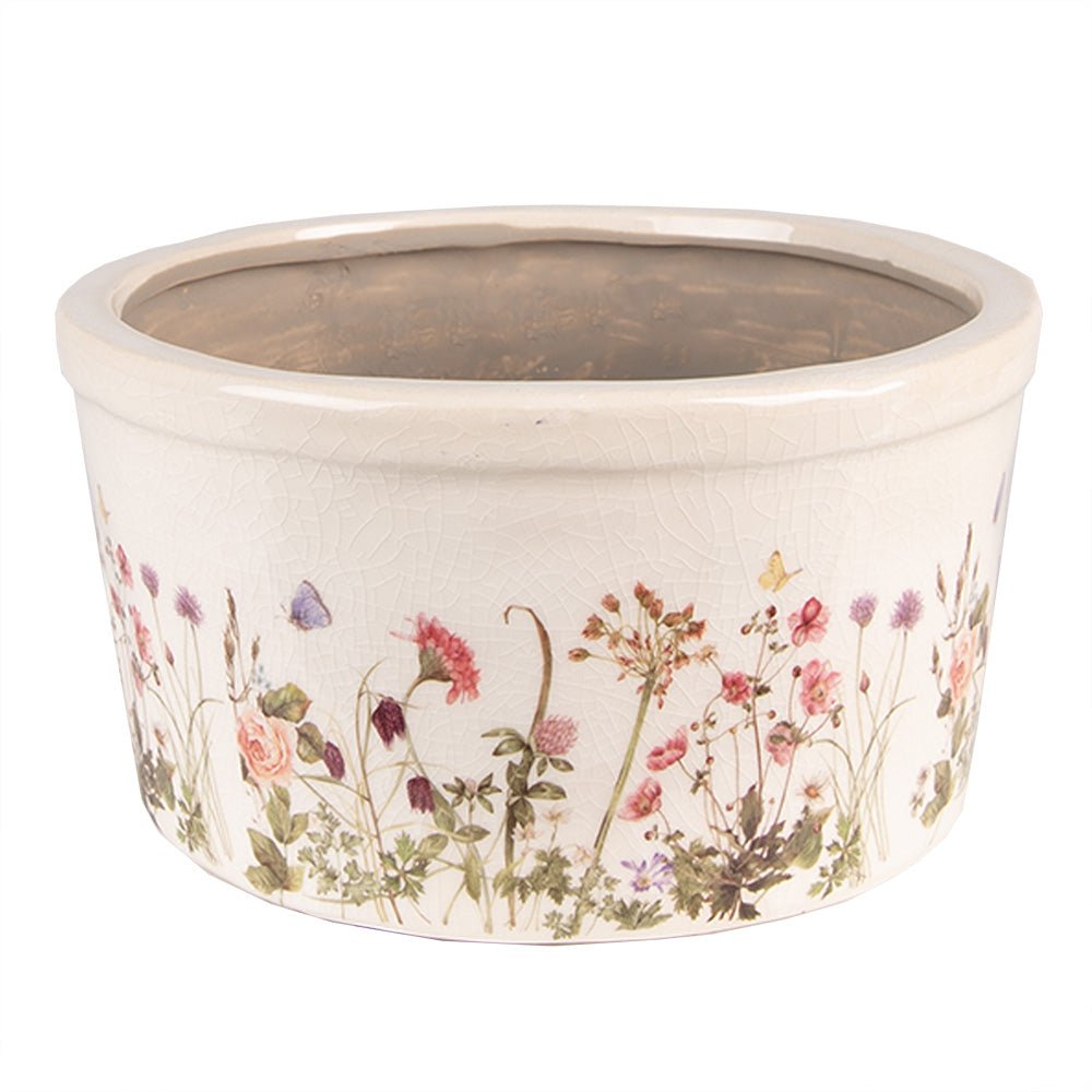 Blumentopf Frühlingswiese - Dekorativer Übertopf im Landhausstil {{ Shabby Chic und Landhaus Deko }} {{ www.Stein-Alt.de }}