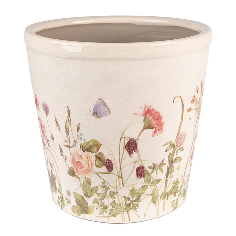 Blumentopf Frühlingswiese - Dekorativer Übertopf im Landhausstil 14 cm hoch x Ø 13 cm {{ Shabby Chic und Landhaus Deko }} {{ www.Stein-Alt.de }}