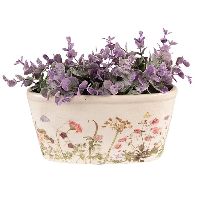 Blumentopf Frühlingswiese - Dekorativer Übertopf im Landhausstil {{ Shabby Chic und Landhaus Deko }} {{ www.Stein-Alt.de }}