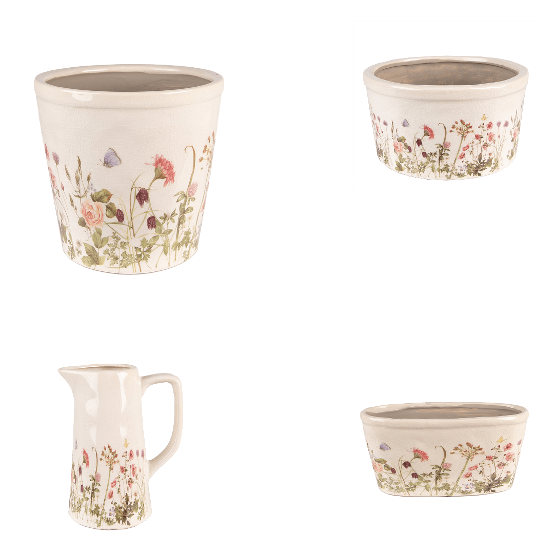 Blumentopf Frühlingswiese - Dekorativer Übertopf im Landhausstil {{ Shabby Chic und Landhaus Deko }} {{ www.Stein-Alt.de }}