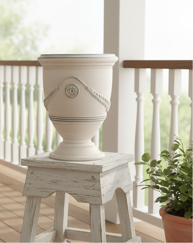 Pflanztopf Maritim Beige Grau-Blau | Shabby Chic Cottage | Magnesiumoxid | Außen {{ Shabby Chic und Landhaus Deko }} {{ www.Stein-Alt.de The cosy Cottage }}