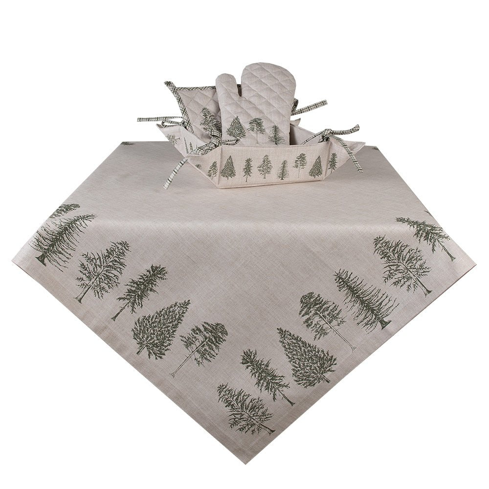 Brotkorb Baumwolle Winterwald Weihnachten Beige-Grün 35x35 cm {{ Shabby Chic und Landhaus Deko }} {{ www.Stein-Alt.de }}