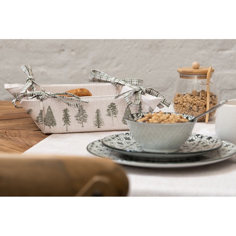 Brotkorb Baumwolle Winterwald Weihnachten Beige-Grün 35x35 cm {{ Shabby Chic und Landhaus Deko }} {{ www.Stein-Alt.de }}