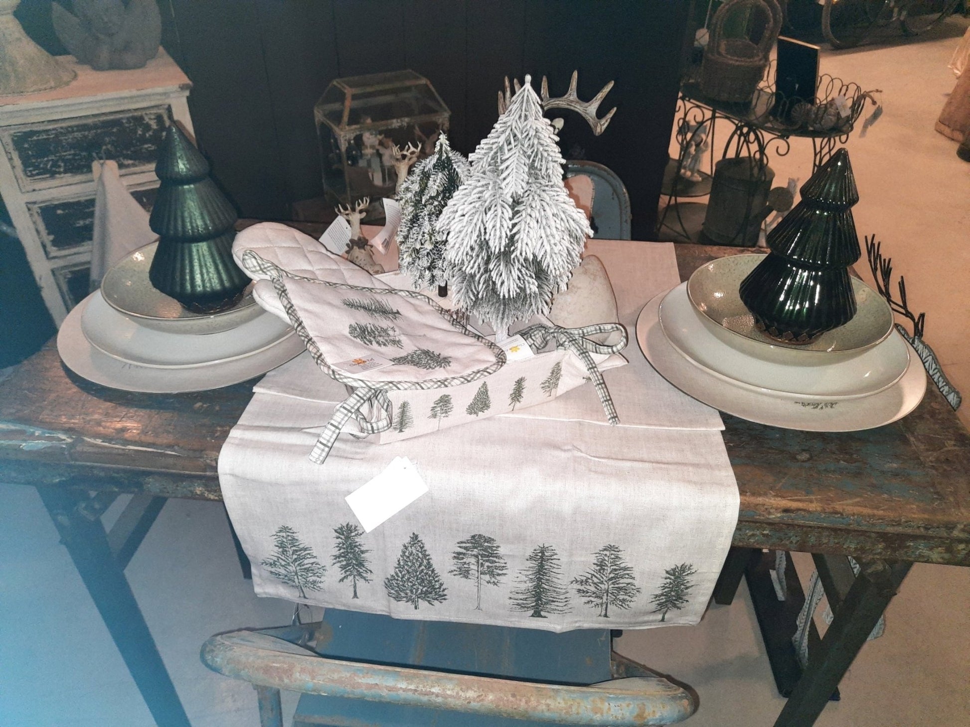 Brotkorb Baumwolle Winterwald Weihnachten Beige-Grün 35x35 cm {{ Shabby Chic und Landhaus Deko }} {{ www.Stein-Alt.de }}