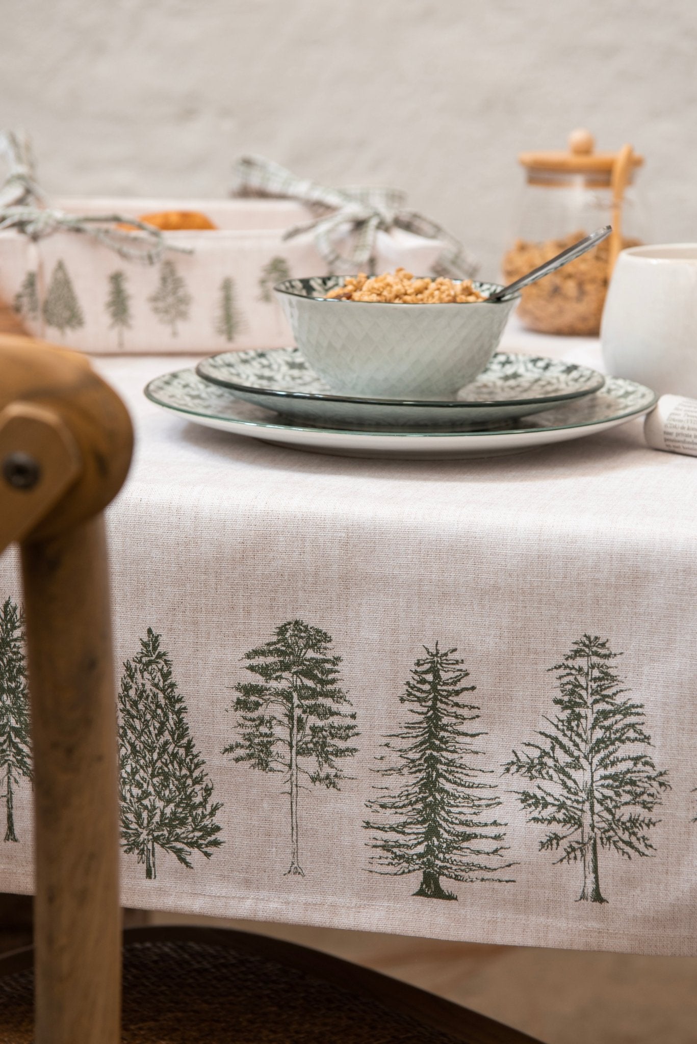 Brotkorb Baumwolle Winterwald Weihnachten Beige-Grün 35x35 cm {{ Shabby Chic und Landhaus Deko }} {{ www.Stein-Alt.de }}