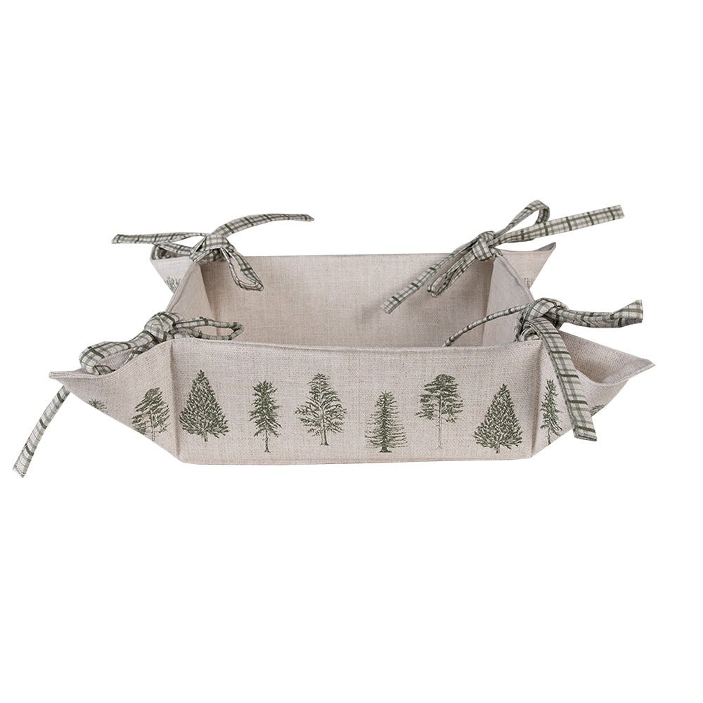 Brotkorb Baumwolle Winterwald Weihnachten Beige-Grün 35x35 cm {{ Shabby Chic und Landhaus Deko }} {{ www.Stein-Alt.de }}