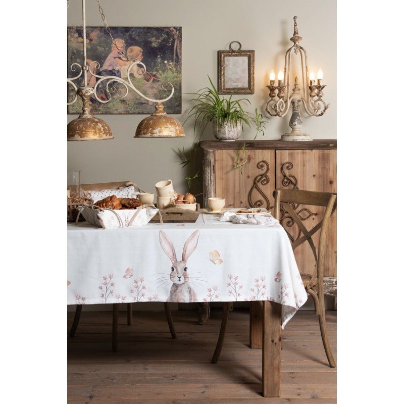 Brotkorb Ostern mit Häschen-Motiv - Beige Baumwolle im Landhausstil {{ Shabby Chic und Landhaus Deko }} {{ www.Stein-Alt.de }}