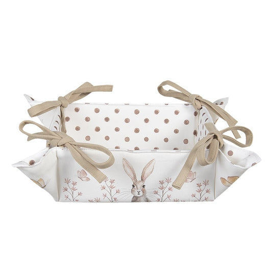 Brotkorb Ostern mit Häschen-Motiv - Beige Baumwolle im Landhausstil {{ Shabby Chic und Landhaus Deko }} {{ www.Stein-Alt.de }}